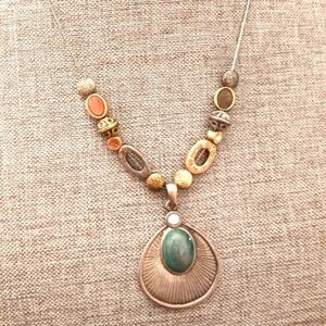 Boho Necklace and Earrings Set Pewter Colored - Pre-loved (18"-21")